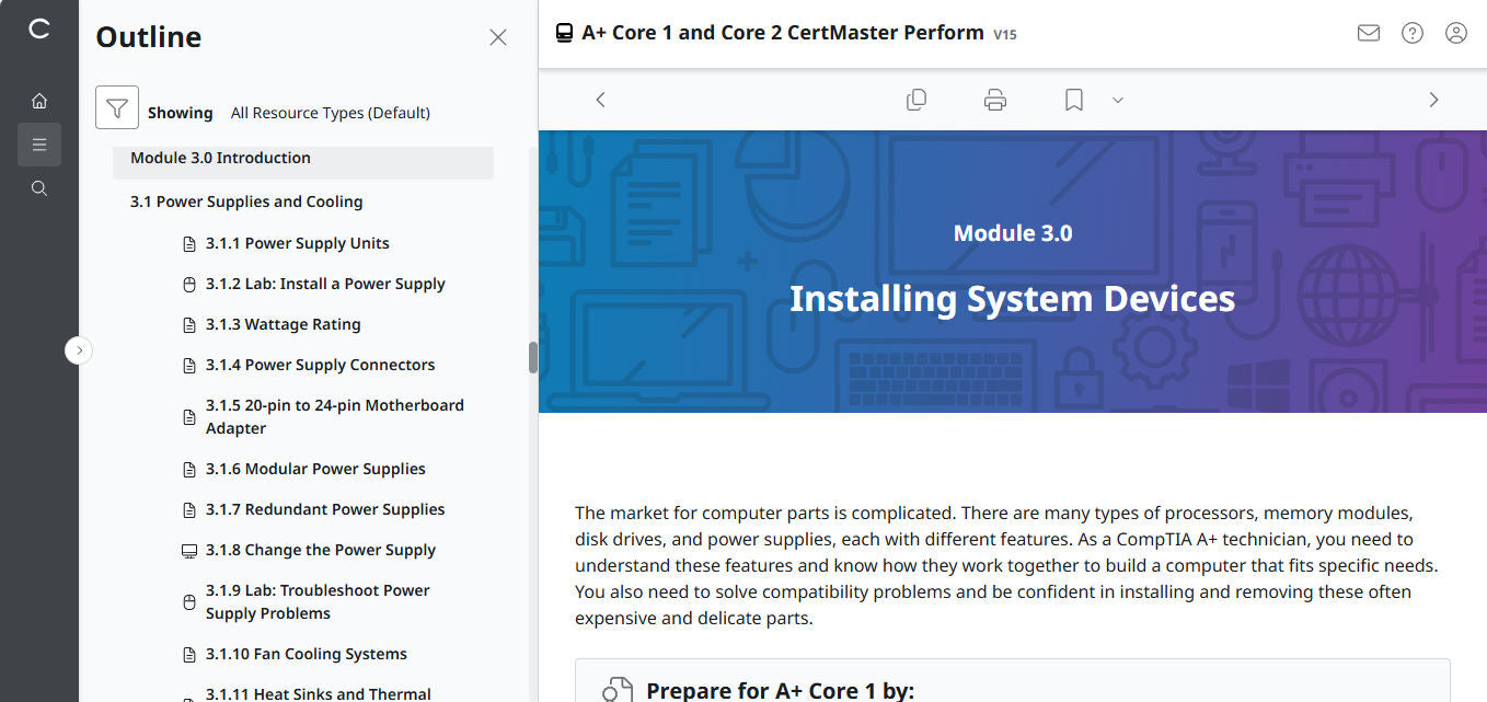CertMaster Perform สำหรับ CompTIA A+ Core 1 & 2 (V15) (เข้าถึงได้ 4 เดือน)