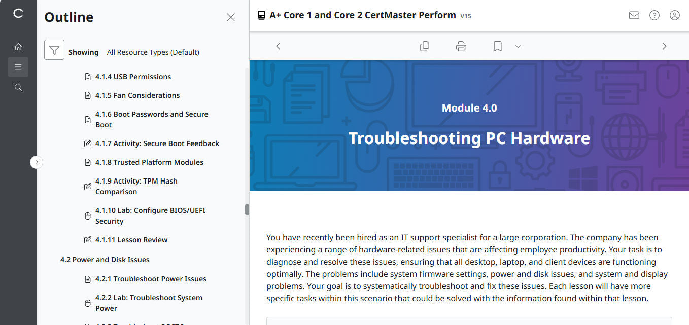 CertMaster Perform สำหรับ CompTIA A+ Core 1 & 2 (V15) (เข้าถึงได้ 4 เดือน)