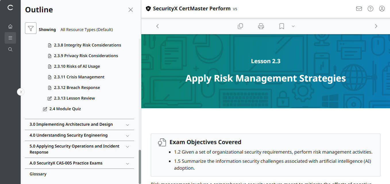 CompTIA CertMaster Perform – SecurityX CASP+ CAS-005 - 3ヶ月アクセス