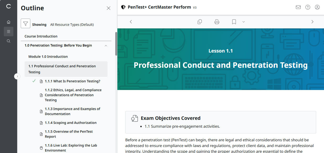 CertMaster Perform for CompTIA PenTest+ PT0-003 (V3) - 3ヶ月アクセス