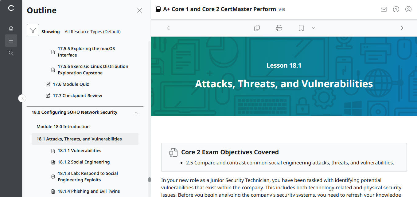 CompTIA A+ Core 1 &amp; 2 CertMaster Perform (V15) (4ヶ月アクセス)
